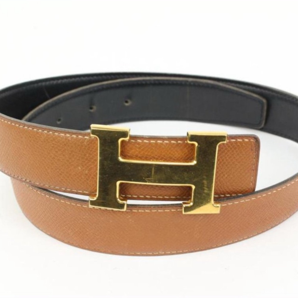 Hermès Brown x Black 32mm Reversible H Logo
